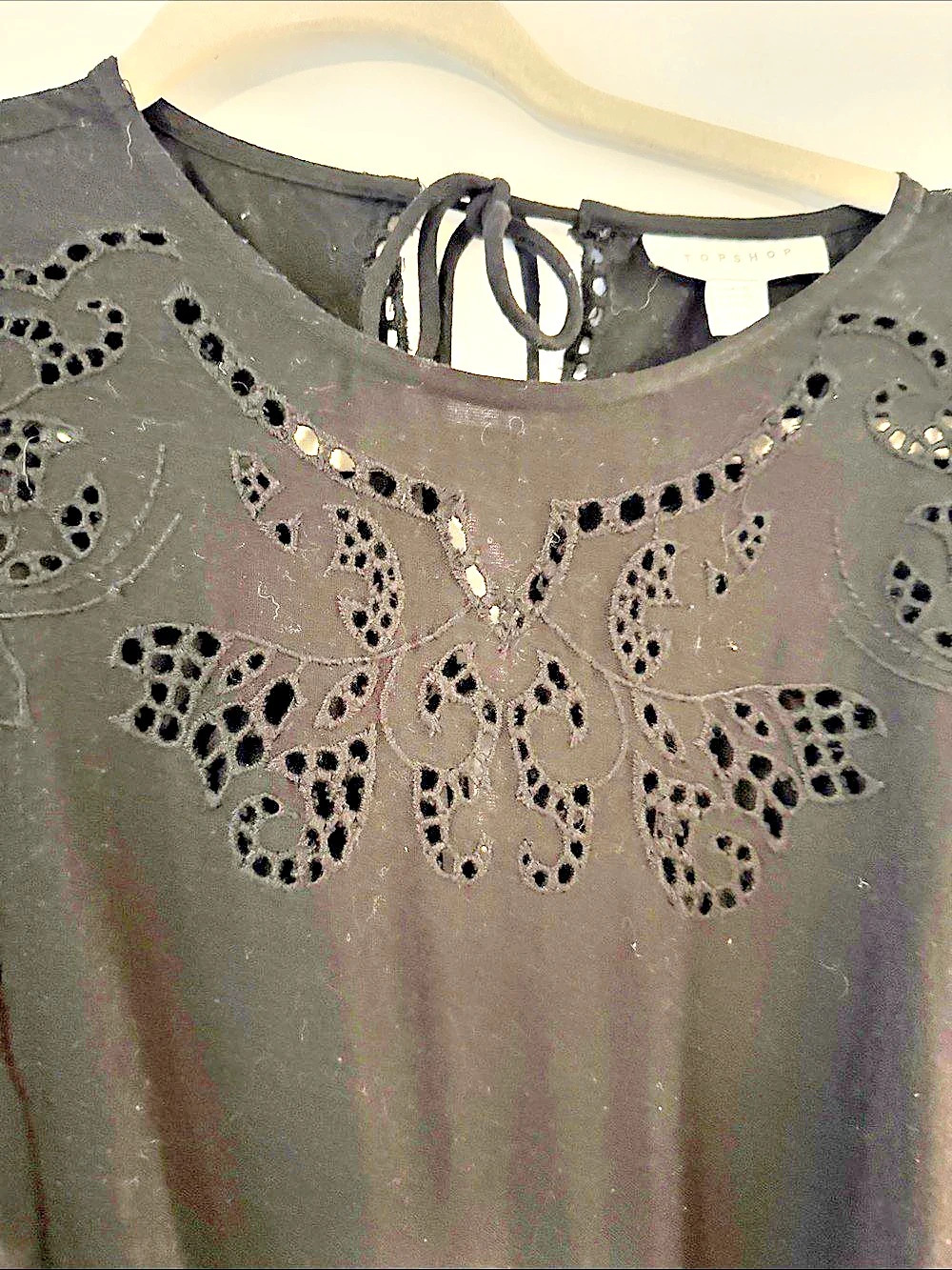 Topshop Black Lace-Up cotton Blouse Size Medium Like New